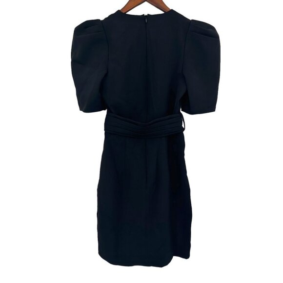 Black Halo Maricopa Puff Sleeve Cocktail Dress Size 0 Black Belted - Picture 4 of 8